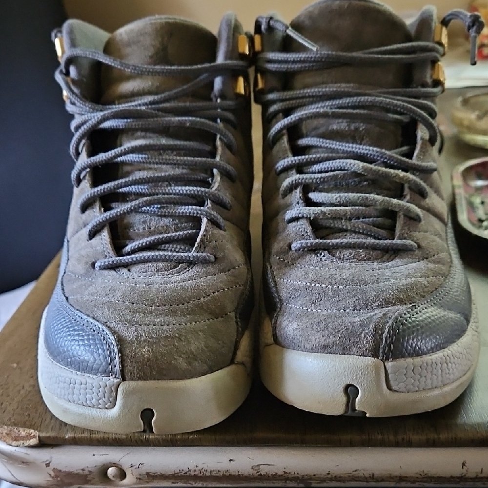 Jordan Gray and Gold High-Top Sneakers